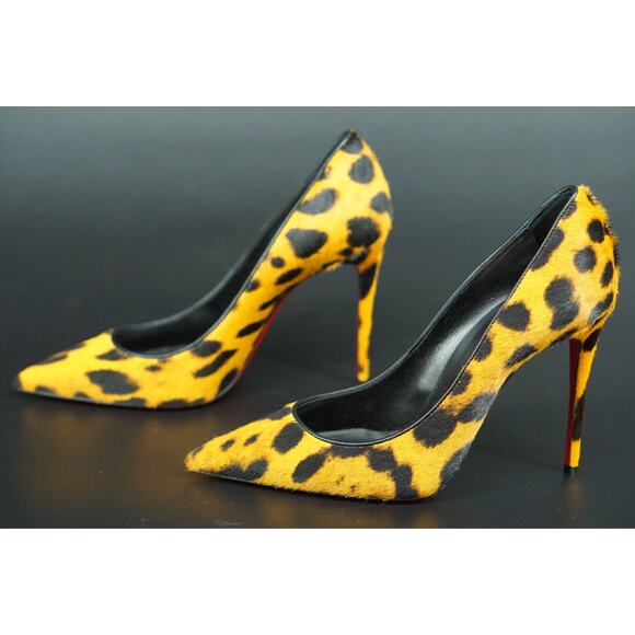 Christian Louboutin Kate 100 Leopard Hair Pointed Toe Pump SZ 37 NIB $995 Orange - Picture 4 of 12